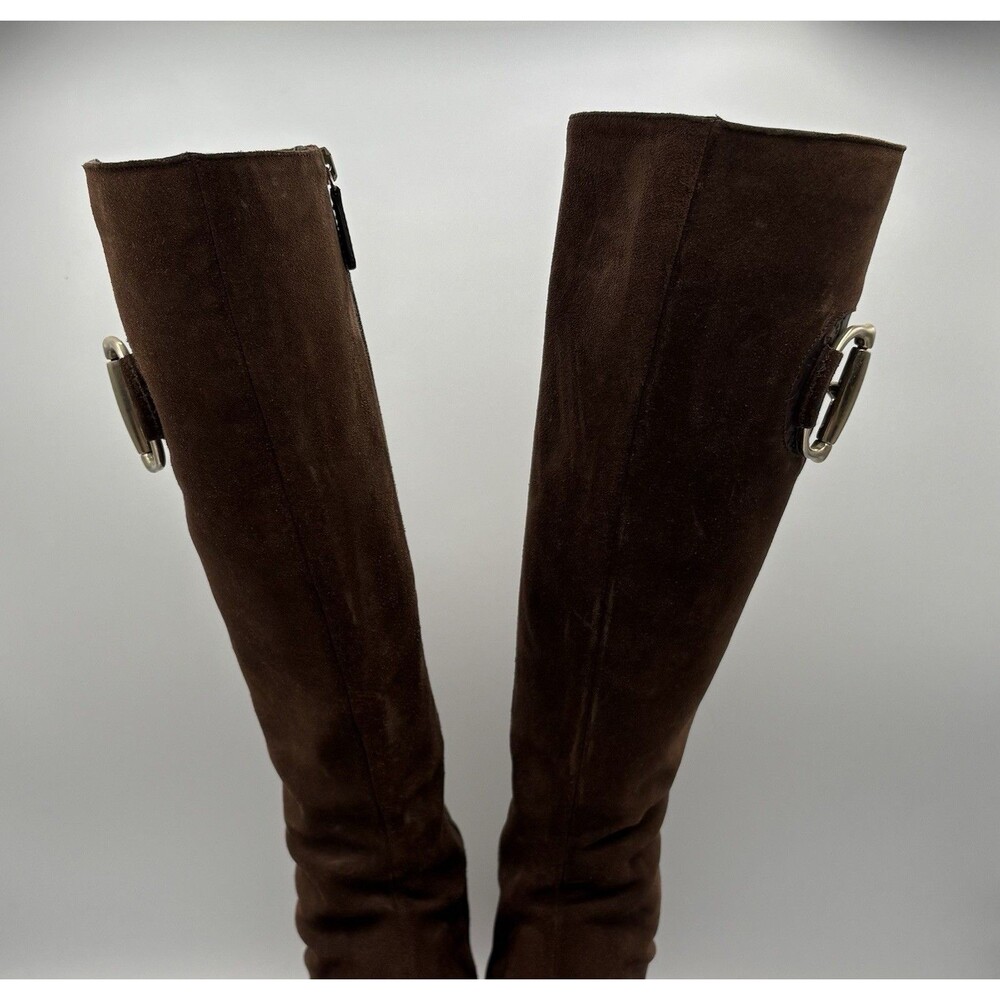 Gucci Brown Suede Knee High Boots GG Logo Accent Silver Horse-bit Size EU 36.5 - Picture 6 of 14